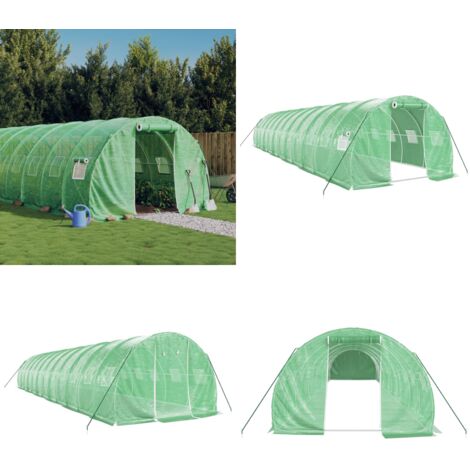 Serre avec cadre en acier vert 36 m² 12x3x2 m - Serre De Jardin - Serre Verte - Abri Jardin - Tunnel De Jardin - Protection Plantes - Home & Living