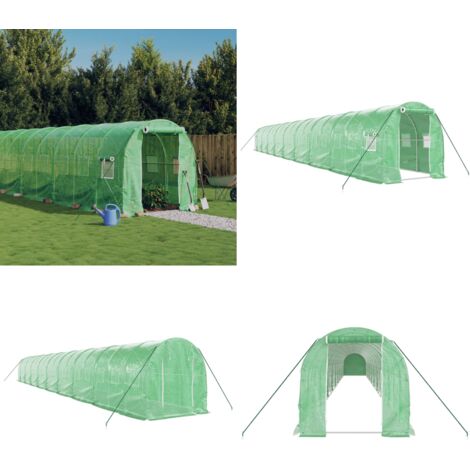 Serre avec cadre en acier vert 36 m² 18x2x2 m - serre -  serres - Home & Living