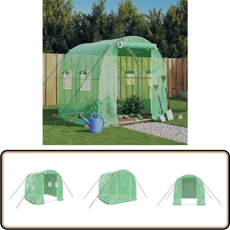 Serre avec cadre en acier vert 4 m² 2x2x2 m - Serre De Jardin - Abri Jardin - Tunnel De Jardin - Serriculture - Potager Extérieur