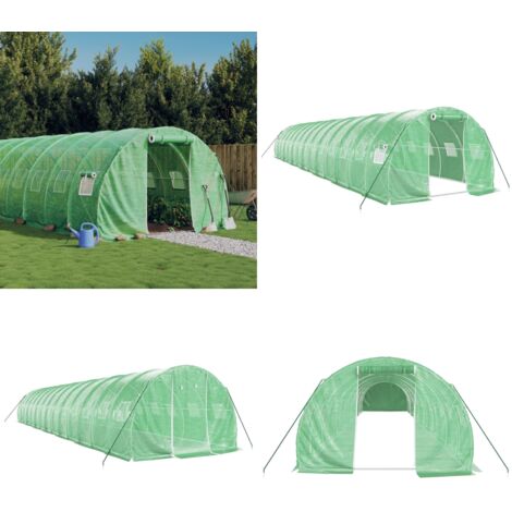 Serre avec cadre en acier vert 42 m² 14x3x2 m - Serre De Jardin - Serre Verte - Abri Jardin - Tunnel De Jardin - Protection Plante - Home & Living