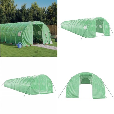 Serre avec cadre en acier vert 48 m² 16x3x2 m - Serre De Jardin - Serre Verte - Abri Jardin - Tunnel De Jardin - Serre Pliable - Home & Living