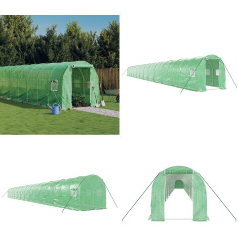 Serre avec cadre en acier vert 48 m² 24x2x2 m - serre -  serres - Home & Living