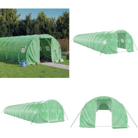Serre avec cadre en acier vert 54 m² 18x3x2 m - Serre De Jardin - Serre Verte - Abri Jardin - Tunnel De Jardin - Protection Plante - Home & Living