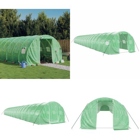 Serre avec cadre en acier vert 60 m² 20x3x2 m - Serre De Jardin - Serre Verte - Abri Jardin - Tunnel De Jardin - Protection Plante - Home & Living