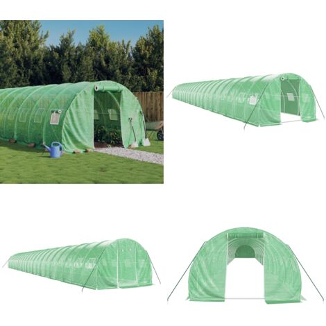 Serre avec cadre en acier vert 66 m² 22x3x2 m - Serre De Jardin - Serre Verte - Serre En Acier - Abri Jardin - Tunnel De Culture - Home & Living