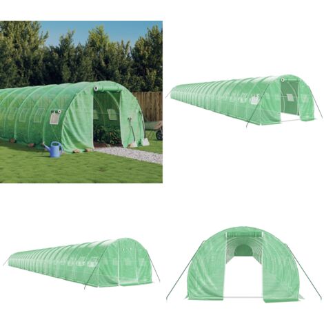 Serre avec cadre en acier vert 72 m² 24x3x2 m - Serre De Jardin - Serre Verte - Abri Jardin - Tunnel De Jardin - Protection Plantes - Home & Living