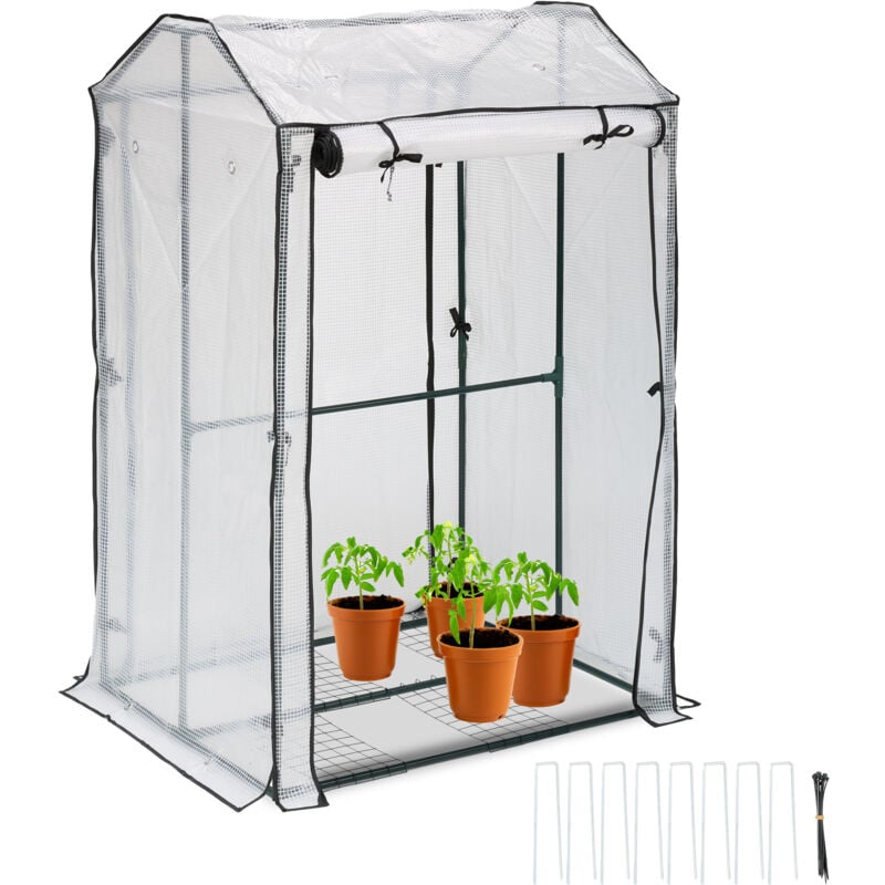 Serre de balcon avec 4 grilles, hlp: 150x100x80 cm, plastique pe et acier, plantes, herbes, transparent/vert - Relaxdays