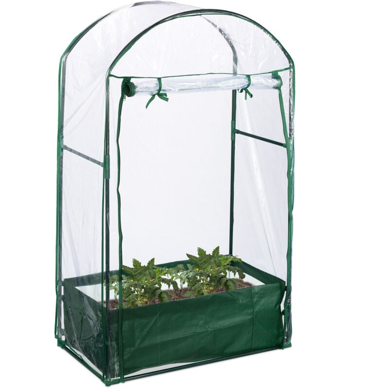Serre de balcon avec sac de plantation, hlp : 153 x 89 x 49 cm, film plastique, pvc & acier, transparent/vert - Relaxdays