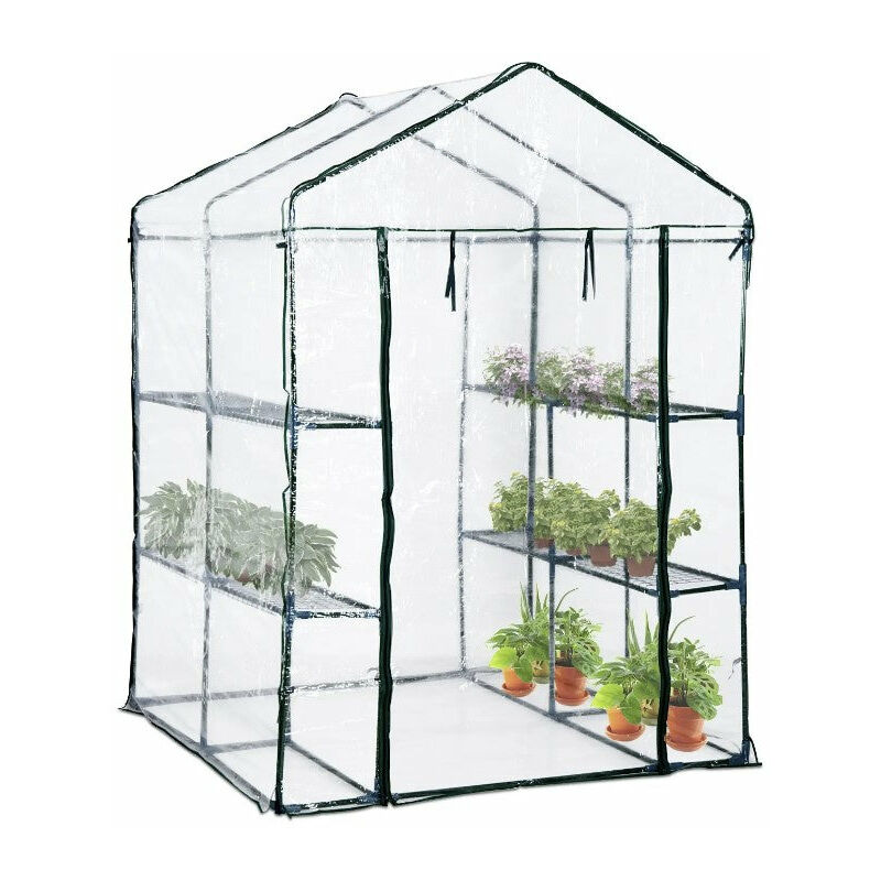 Salone Srl - Serre de jardin 4 étagères 143 x 143 x H195cm Bache serre pvc Cadre Acier Legumes plantes Fleurs brixo