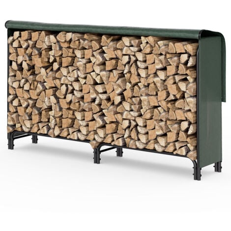 Serre bûche avec housse de protection 200 x 40 x 115 cm - anti-rouille, usage intérieur et extérieur