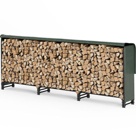 Serre bûche avec housse de protection 300 x 116 x 36 cm - anti-rouille, usage intérieur et extérieur