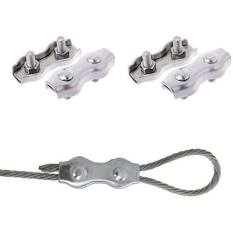 Serre Cable Acier, Duplex Clips, M4 Double Serre-Câbles, Double Serre Câbles Inox, M4 Serre-Câbles en Acier Inoxydable,4 Pièces