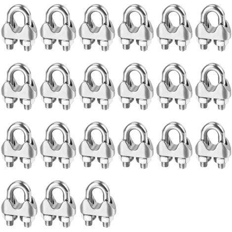 Serre Cable Acier M4 Serre-Câbles Métallique,20 Pièces Serre Cable Inox 4mm,U Boulon Clip de Câble Métalliques,Argent Serre-Câble Rotatif Fixation de Selle pour Clôtures de Jardin,Corde à Linge