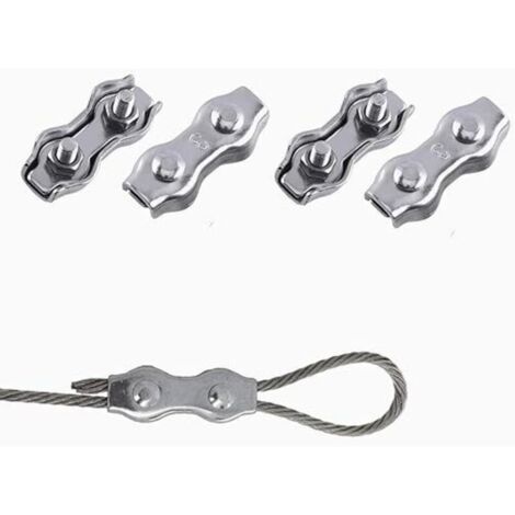 Serre Cable Acier, Serre Corde, Duplex Clips, M3 Double Serre-Câbles, Double Serre Câbles Inox, M3 Serre-Câbles en Acier Inoxydable pour la fixation d'un auvent de corde à linge, 4 Pièces