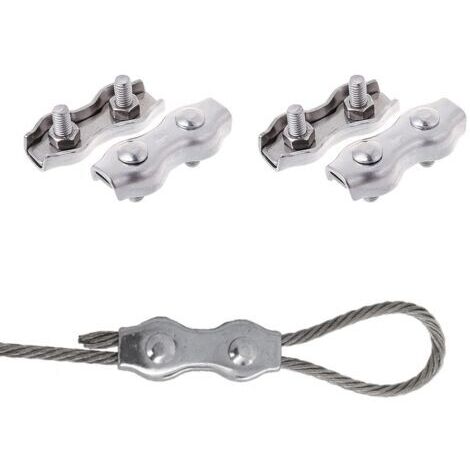 Serre Cable Acier, Serre Corde, Duplex Clips, M4 Double Serre-Câbles, Double Serre Câbles Inox, M4 Serre-Câbles en Acier Inoxydable pour la Fixation d'un Auvent de Corde à Linge, 4 Pièces