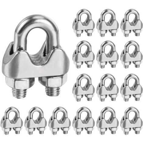 Serre Cable Inox 6mm,16 Pices Serre Cable Acier Attaches pour 6mm cbles mtalliques M6 Pince de Cble Mtallique U pinces en pour Cble Mtallique de 6mm DiamtreM6