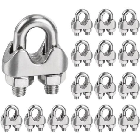 Serre Cable Inox 6mm,16 Pices Serre Cable Acier Attaches pour 6mm cbles mtalliques M6 Pince de Cble Mtallique U pinces en pour Cble Mtallique de 6mm DiamtreM6