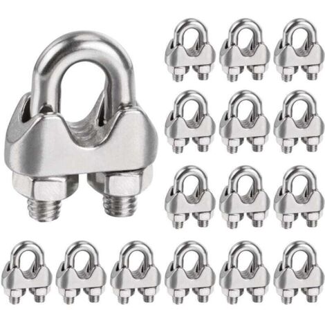 Serre Cable Inox 6mm,16 Pièces Serre Cable Acier Attaches pour 6mm câbles métalliques M6 Pince de Câble Métallique U pinces en pour Câble Métallique de 6mm Diamètre（M6）