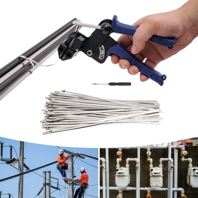 Serre-câble pince + 100 pièces en acier inoxydable serre-câble serre-câble ensemble 205mm x 4.6 mm