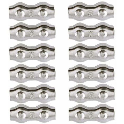 Serre-câble , Serre Cable Acier 3mm 12 Pièces Serre Câbles Duplex Pince de Câble Acier inoxydable 304 D'agrafe de Câble,Câble Poignées pour 2mm Câble Métalliques Pince À Câble Corde à Linge,