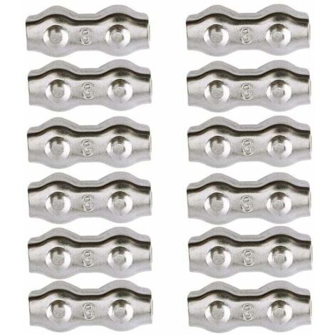 Serre-câble , Serre Cable Acier 3mm 12 Pièces Serre Câbles Duplex Pince de Câble Acier inoxydable 304 D'agrafe de Câble,Câble Poignées pour 2mm Câble Métalliques Pince À Câble Corde à Linge,AAFGVC