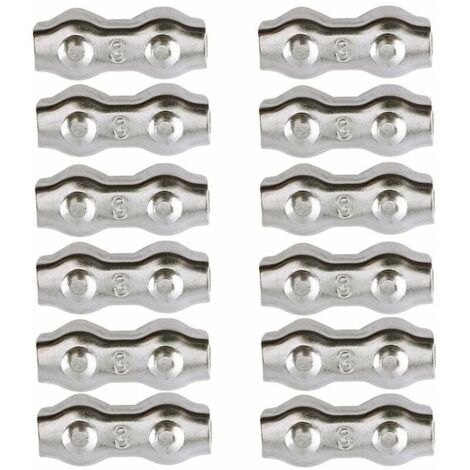 Serre-câble , Serre Cable Acier 3mm 12 Pièces Serre Câbles Duplex Pince de Câble Acier inoxydable 304 D'agrafe de Câble,Câble Poignées pour 2mm Câble Métalliques Pince À Câble Corde à Linge,AAFGVC