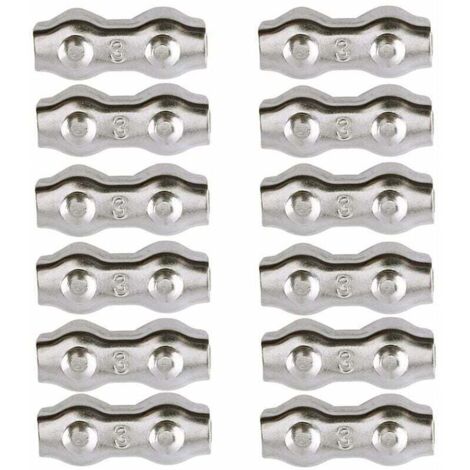 Serre-câble , Serre Cable Acier 3mm 12 Pièces Serre Câbles Duplex Pince de Câble Acier inoxydable 304 D'agrafe de Câble,Câble Poignées pour 2mm Câble Métalliques Pince À Câble Corde à Linge,AAFGVC