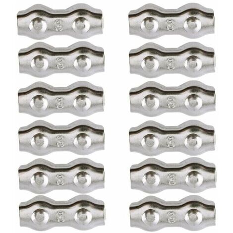 Serre-câble , Serre Cable Acier 3mm 12 Pièces Serre Câbles Duplex Pince de Câble Acier inoxydable 304 D'agrafe de Câble,Câble Poignées pour 2mm Câble Métalliques Pince À Câble Corde à Linge,AAFGVC