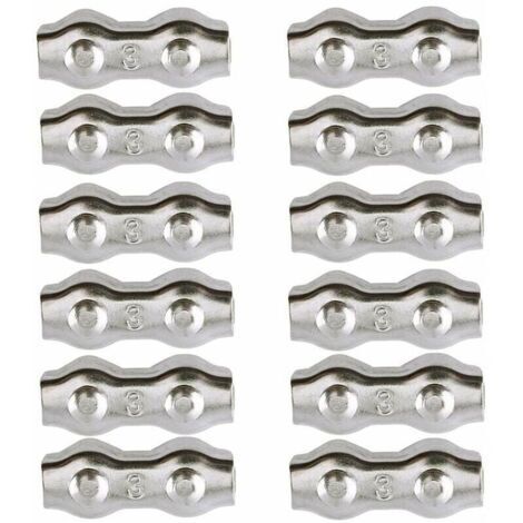 Serre-câble , Serre Cable Acier 3mm 12 Pièces Serre Câbles Duplex Pince de Câble Acier inoxydable 304 D'agrafe de Câble,Câble Poignées pour 2mm Câble Métalliques Pince À Câble Corde à Linge,AAFGVC