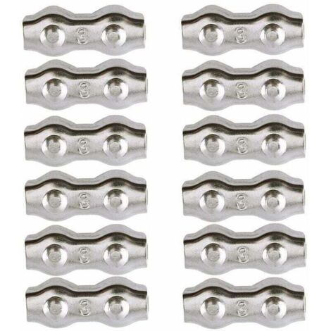 Serre-câble , Serre Cable Acier 3mm 12 Pièces Serre Câbles Duplex Pince de Câble Acier inoxydable 304 D'agrafe de Câble,Câble Poignées pour 2mm Câble Métalliques Pince À Câble Corde à Linge,AAFGVC