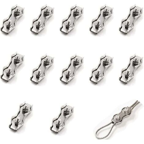 Serre-câbles doubles Ulisem, lot de 12 pièces (m²), connecteur de serre-câble en acier inoxydable, fixation de câble de frein, pour câbles en acier de 1 mm