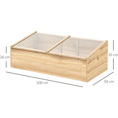 Serre/châssis froid/jardinière en bois pour jardin/balcon, 100 x 50 x 35 cm, sapin naturel, panneaux de particules.