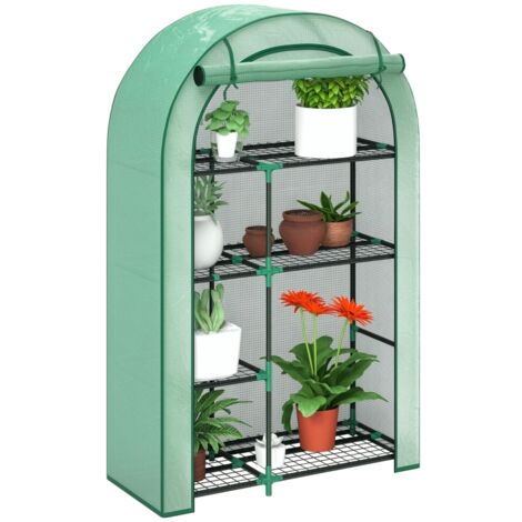 Serre de balcon à 4 niveaux pour légumes, avec porte enroulable à charnières et 14 attaches en plastique, en acier et PE, idéale pour les plantes, les fleurs et les légumes, 100 x 45 x 160 cm, verte.