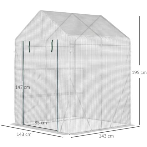 Serre de balcon blanche 143x143x195cm, acier PER 2 étagères porte enroulable