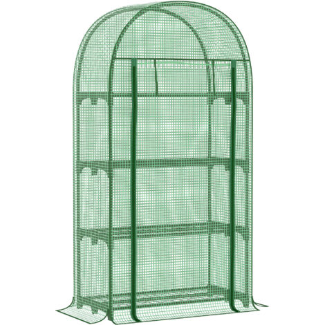 Serre de balcon UV, couverture PE, 4 étagères, porte enroulable, 80x49x160 cm, vert