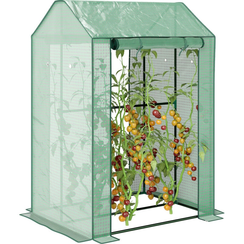 Serre de jardin avec 2 espaces et 2 portes enroulables - 0,8 m² Serre à tomates dim. 1L x 0,8l x 1,5H m, Acier et pe haute densité