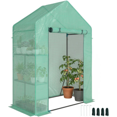 Serre de jardin 143 x 73 x 195 cm avec une étagère à 2 étagères, verte