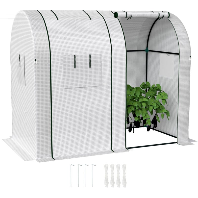Serre de jardin 1,8 m² - 2 portes zippées 4 fenêtres - acier pe blanc