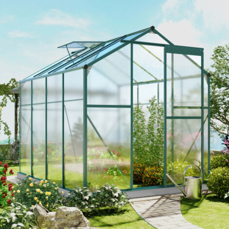 Serre de jardin 253x190x200 cm avec fenêtre de toit et porte coulissante, pour arrière-cour, jardin, vert