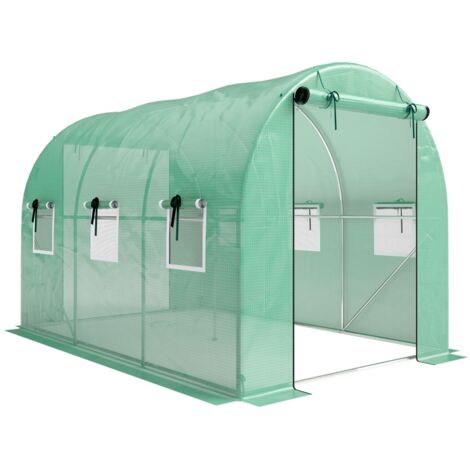 Serre de jardin 3 × 2 m avec roulettes, dotée de 2 portes à glissière et 6 fenêtres — verte