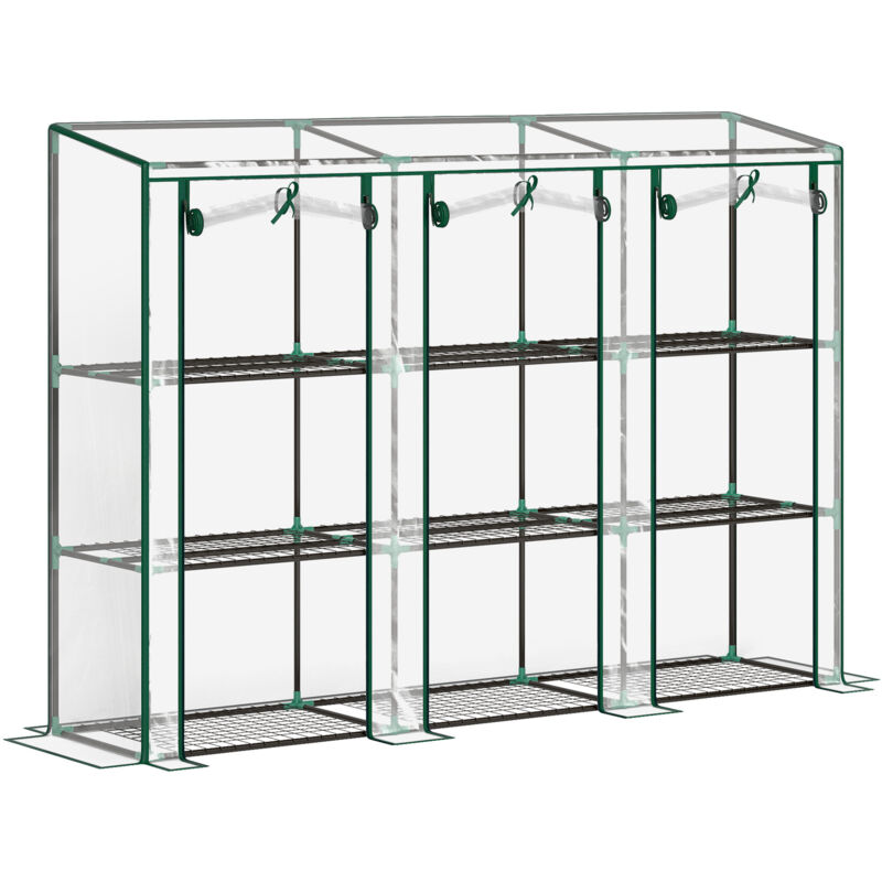 MH - Serre de jardin 3 étagères 3 portes acier noir pvc transparent