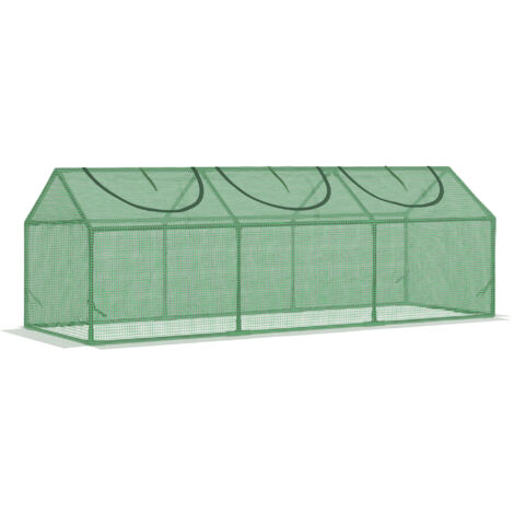 Serre de jardin 3 fenêtres enroulables couverture PEHD 140 g/m² 180x60x60 cm vert foncé