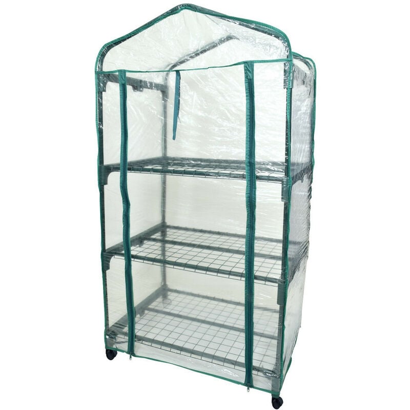 Oxeo - Serre de jardin 3 étages avec bâche transparente 69x49x125cm en pvc - Porte enroulable - Pour cultiver plantes, légumes, fruits