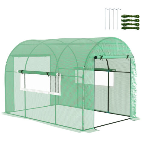 Serre de Jardin 3x2x2 m avec Bâche PE Anti-UV, Portes à Enrouleur et Fenêtres, Structure en Acier, Couleur Verte