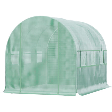 Serre de Jardin 3x2x2m en Acier avec Bâche PE, Portes à Fermeture Éclair et Fenêtres Grillagées, Vert