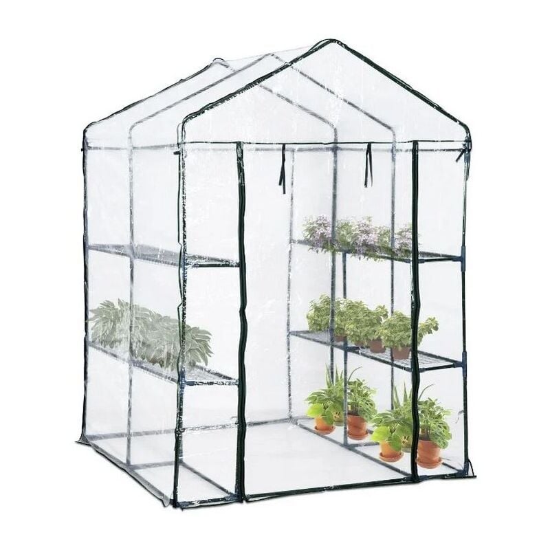 Serre de jardin 4 étagères 143 x 143 x H195cm Bache serre pvc Cadre Acier Legumes plantes Fleurs