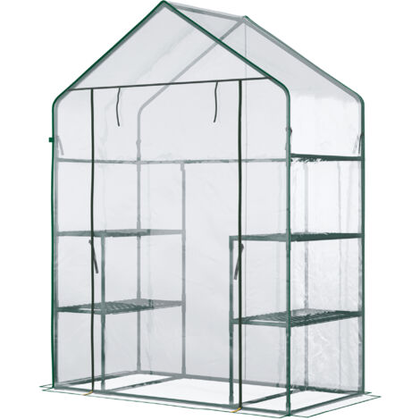 Serre de jardin 4 étagères acier PVC haute densité 140 g/m² anti-UV 142x73x195 cm transparent vert