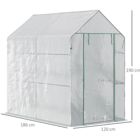 Serre de jardin 4 étagères PE blanche 186x120x190cm, porte charnière pour plantes et potager