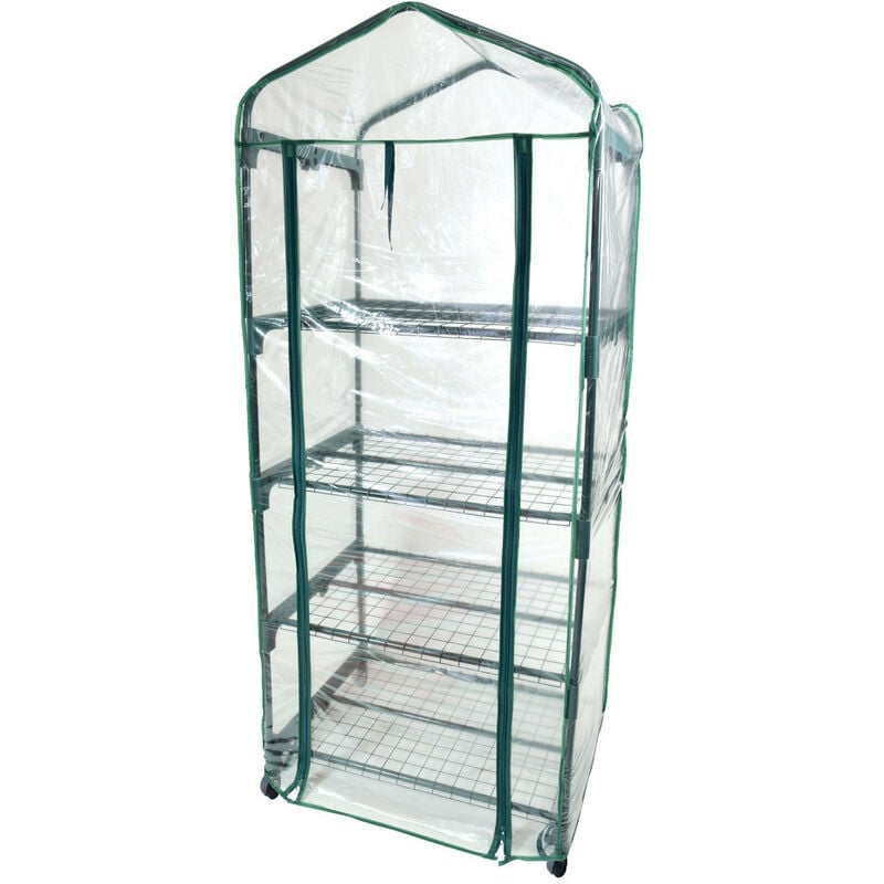 Serre de jardin 4 étages avec bâche transparente 69x49x155cm en pvc - Porte enroulable - Pour cultiver plantes, légumes, fruits