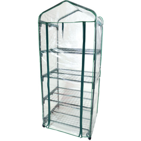 Oxeo – Mini serre 4 étages 69x49x155cm – Bâche PVC transparente anti UV – Cadre acier Ø 16mm – 4 roulettes pour déplacement facile